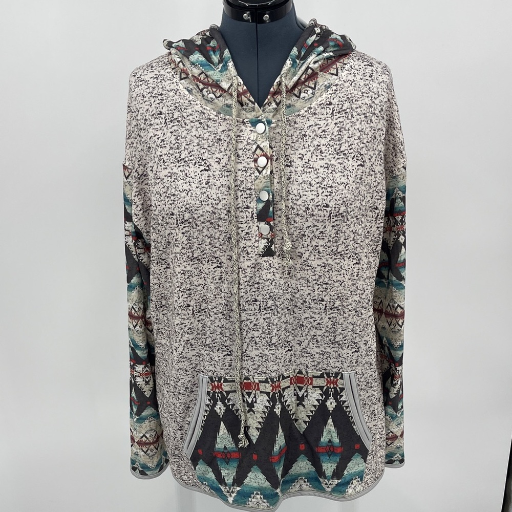 UNBRANDED WOMENS Patterned Hoodie with Tribal Design SIZE XL AZTEC